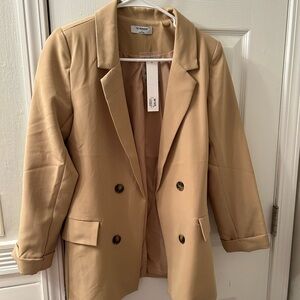 Beige Double-Breasted Women's Blazer